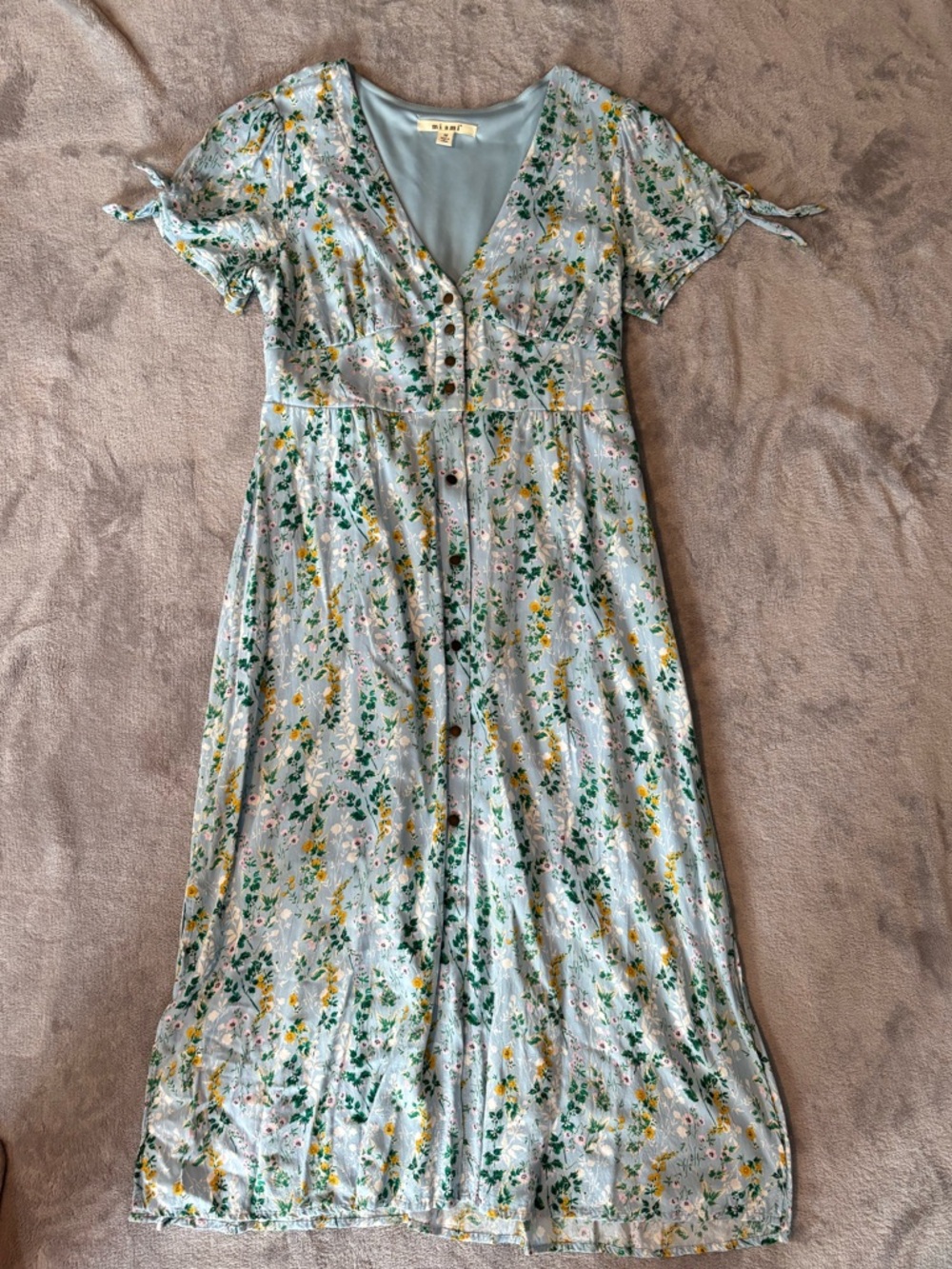 miami Light Blue Floral Maxi Dress with Yellow, Pink & Green Accents
